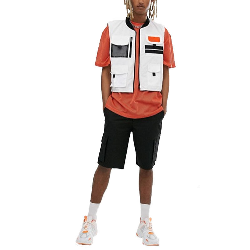 OEM Service Wholesale Men's Casual Cropped Utility Style Pockets Baseball Collar Vest In White