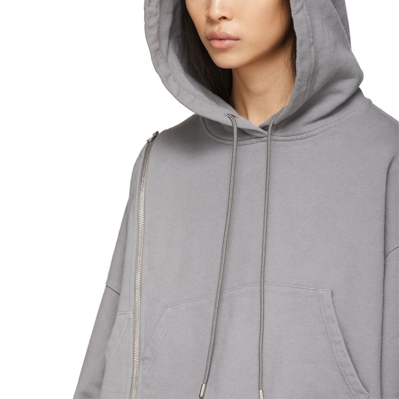 OEM Women Streetwear Long Sleeve Drawstring Hood Multi-Wear Zip Split Hoodie