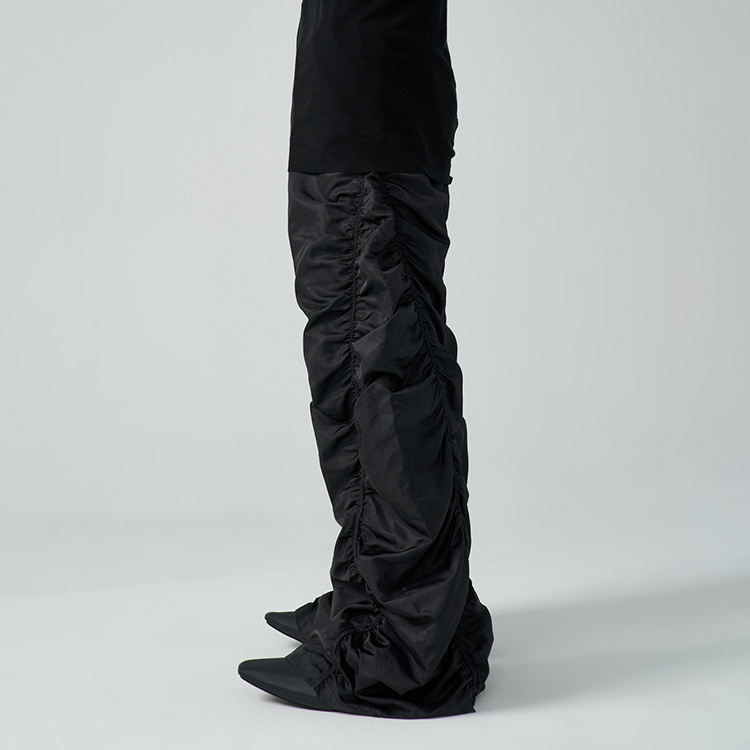 Custom Nylon Baggy Light Weight Parachute Cargo Black Stacked Pants Men