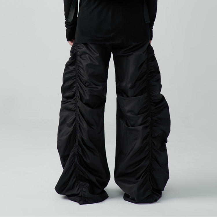 Custom Nylon Baggy Light Weight Parachute Cargo Black Stacked Pants Men