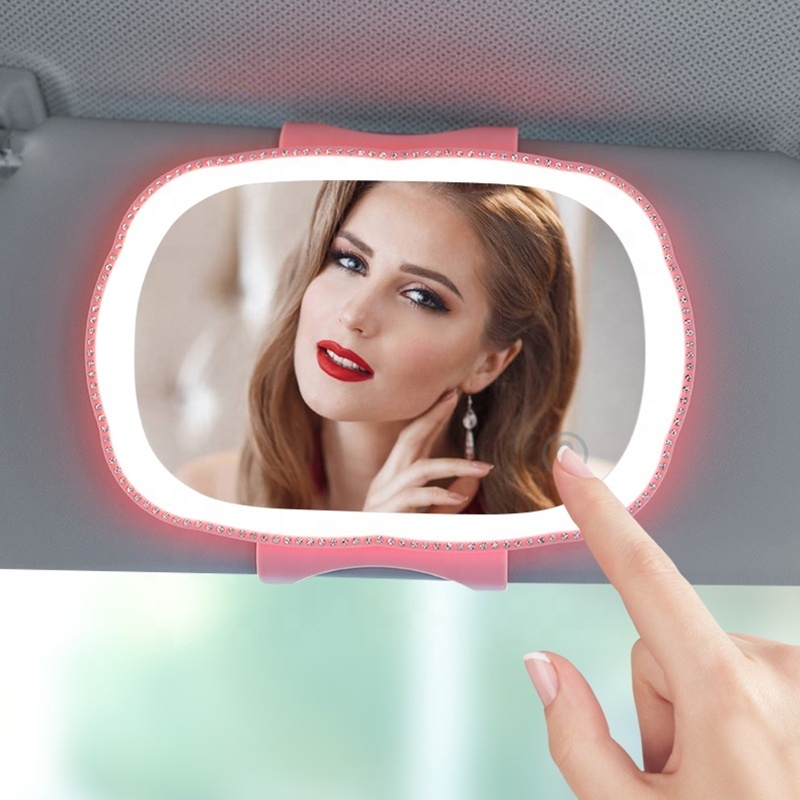 Universal Auto Truck Sun Visor Markup Car Vantity Mirror With  Touch Sensor Rechargeable Led Light