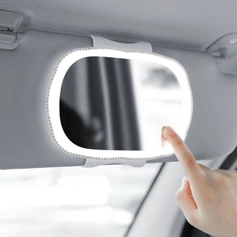 Universal Auto Truck Sun Visor Markup Car Vantity Mirror With  Touch Sensor Rechargeable Led Light