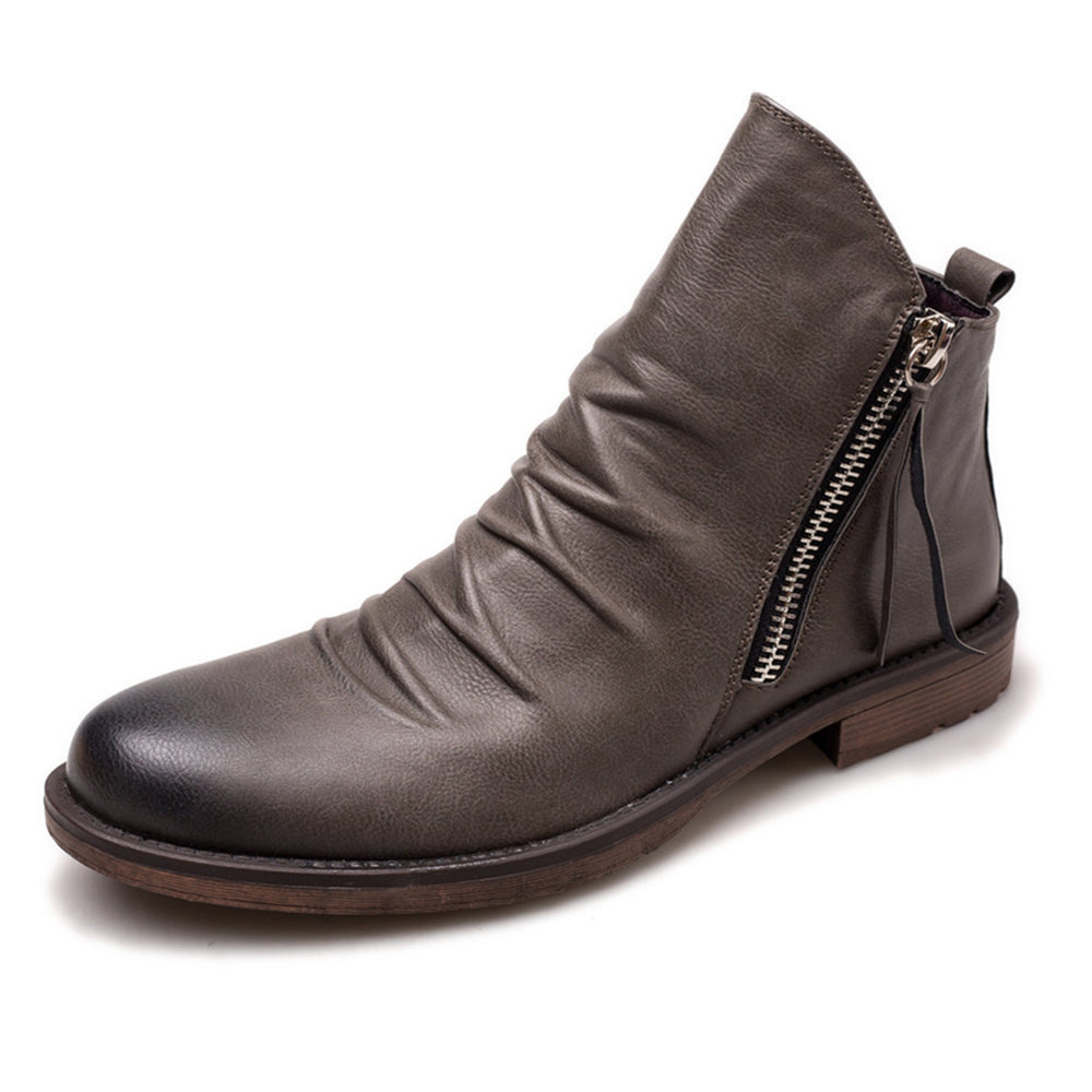 Double zipper non-slip sole men's boots men's shoes tassel boots men's leather boots 48 plus size zapatos de hombre