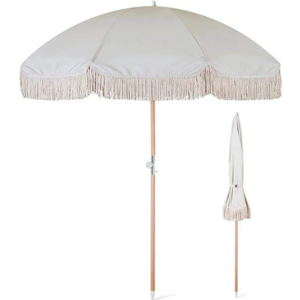 Hot Sale Outdoor Beach Umbrellas With Tassels Custom Wood Pole Beach Parasols Wholesale Sunshade