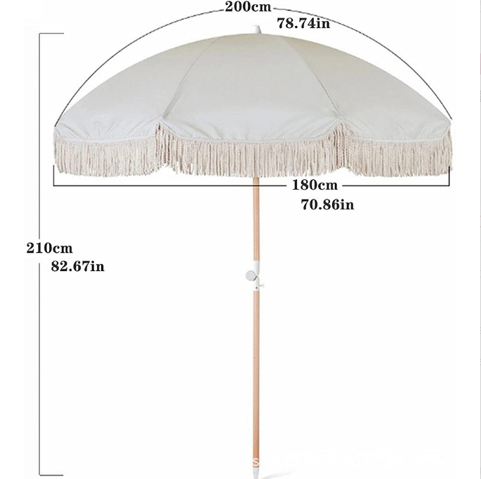 Hot Sale Outdoor Beach Umbrellas With Tassels Custom Wood Pole Beach Parasols Wholesale Sunshade