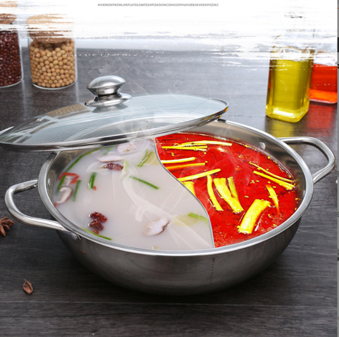 Factory price Hot sale stainless steel cooking pot induction hot pot shabu shabu pot with divider