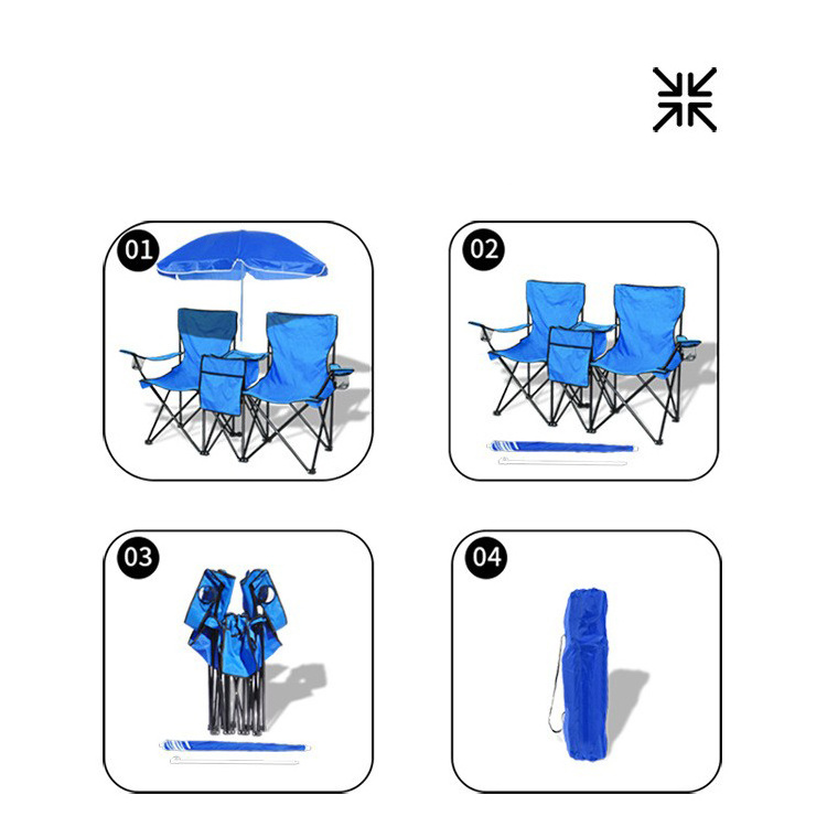 Factory Custom Wholesale Portable double outdoor folding large beach chair with umbrella and cooler bag for camping