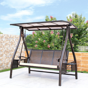 3-Seat Deluxe Outdoor Patio Porch Swing with Weather Resistant Steel Frame, Adjustable Tilt Canopy, Cushions and Pillow