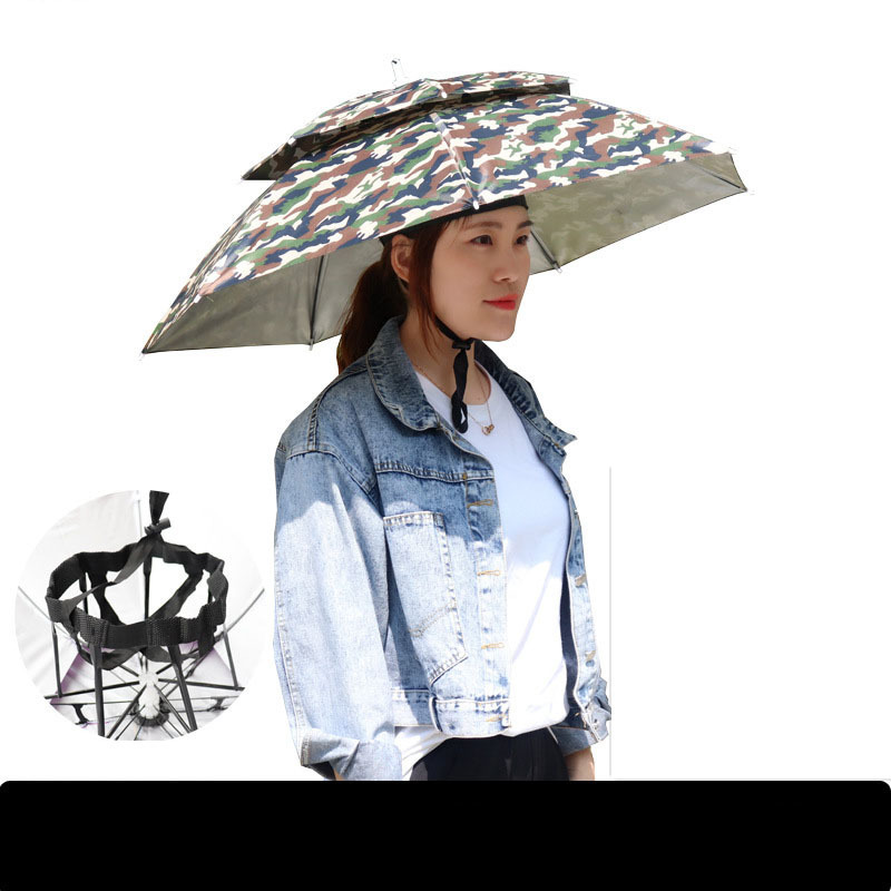 Dual-use outdoor fishing sun visor hat tea picking hat bamboo folding large number head umbrella hat