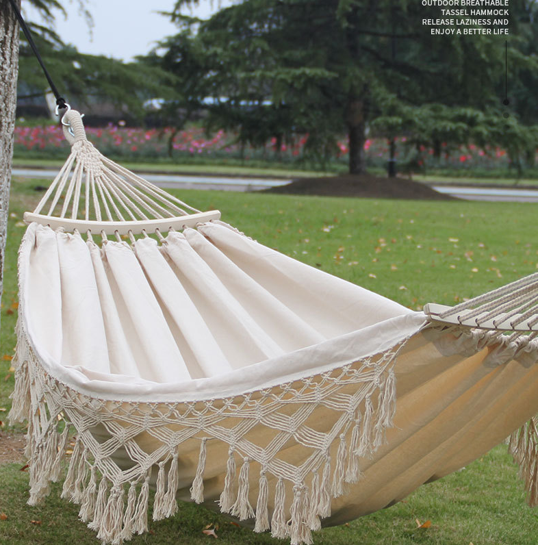 Tassel Hammock Outdoor Folding Camping Woven Canvas Swing Portable Hanging Chair Wholesale Double