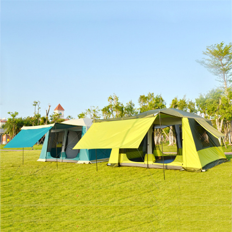 Outdoor  two rooms and one hall thickened family windproof and rainproof double-layer tent camping 8-12 people large tent