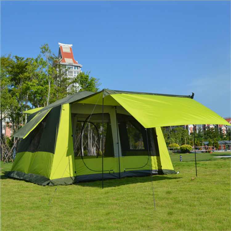 Outdoor  two rooms and one hall thickened family windproof and rainproof double-layer tent camping 8-12 people large tent