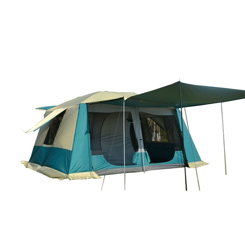 Outdoor  two rooms and one hall thickened family windproof and rainproof double-layer tent camping 8-12 people large tent