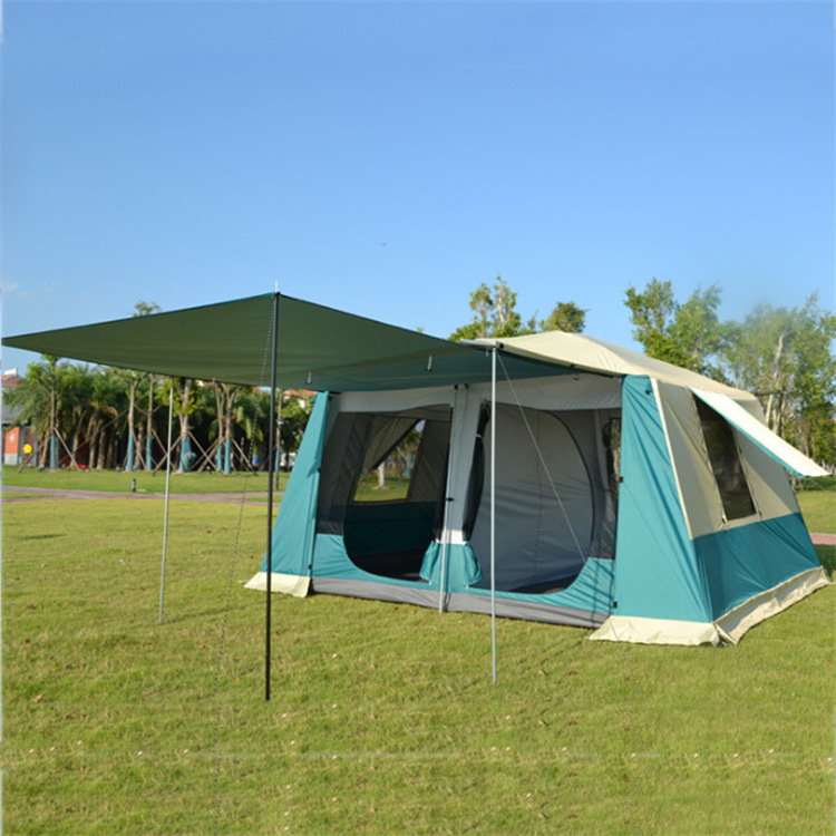 Outdoor  two rooms and one hall thickened family windproof and rainproof double-layer tent camping 8-12 people large tent