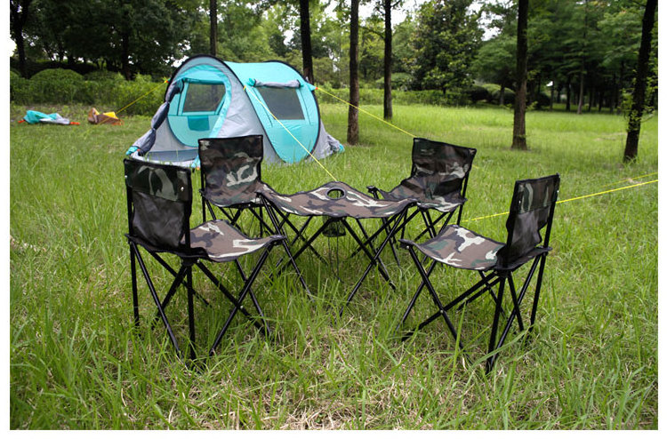 Outdoor folding table and chair 5-piece portable storage camping leisure table and stool combo set