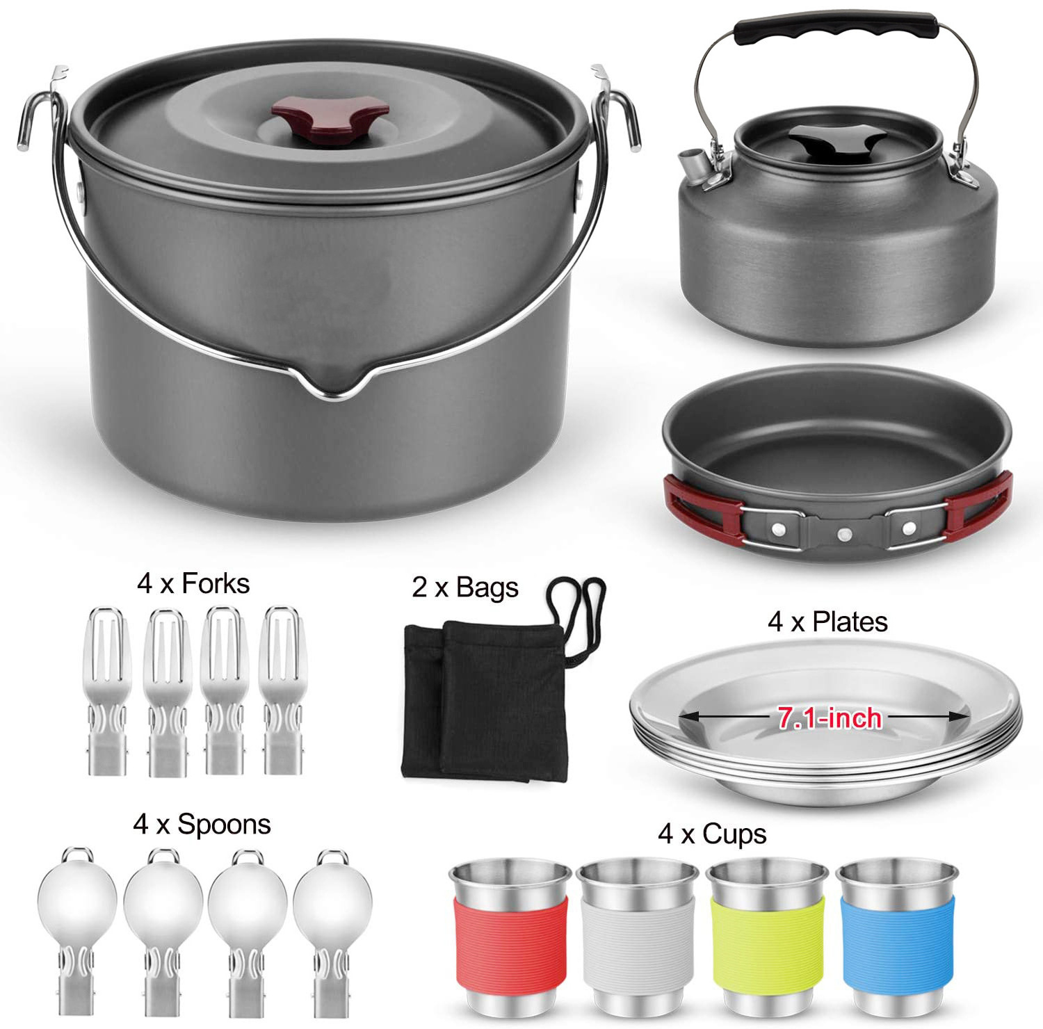 Outdoor Products Best Selling Camping Pot Set Kettle Outdoor Pots Camping Cookware Teapot Combination