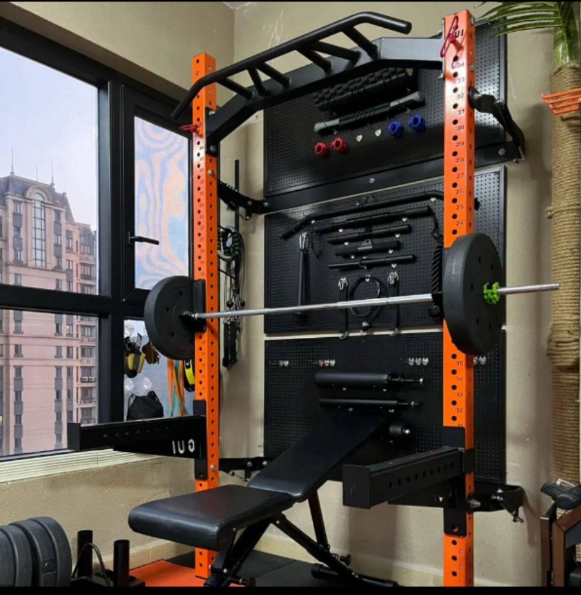 Gym Equipment Smith Machine Squat Rack Pull-Up Weightlifting Bench Press Wall Mount Folding Power Rack