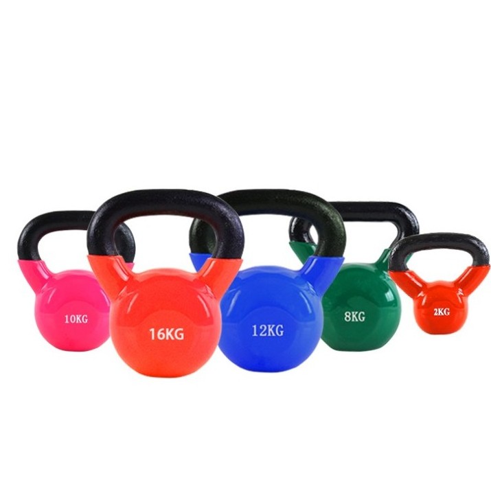 New design Solid handle 4kg 6kg 8kg 10kg 12kg 16kg  Colorful Vinyl cast iron kettlebell