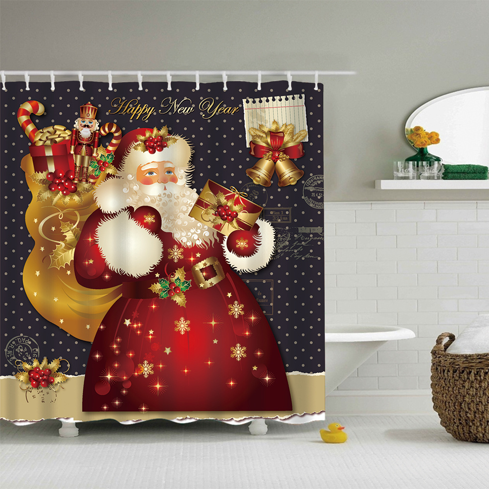 Wholesale Cute Santa Claus Polyester Christmas Bath Mat Set 180X180 Shower Curtain