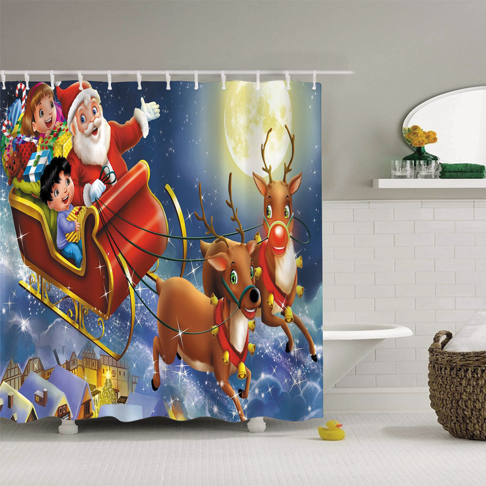 Wholesale Cute Santa Claus Polyester Christmas Bath Mat Set 180X180 Shower Curtain