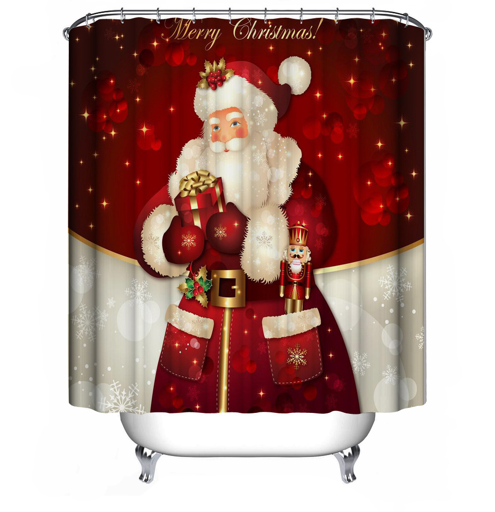 Wholesale Cute Santa Claus Polyester Christmas Bath Mat Set 180X180 Shower Curtain