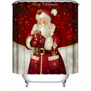 Wholesale Cute Santa Claus Polyester Christmas Bath Mat Set 180X180 Shower Curtain