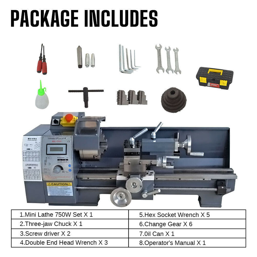 750W 210VJade Steel Mini Metal Lathe Metric / inch Gear 8