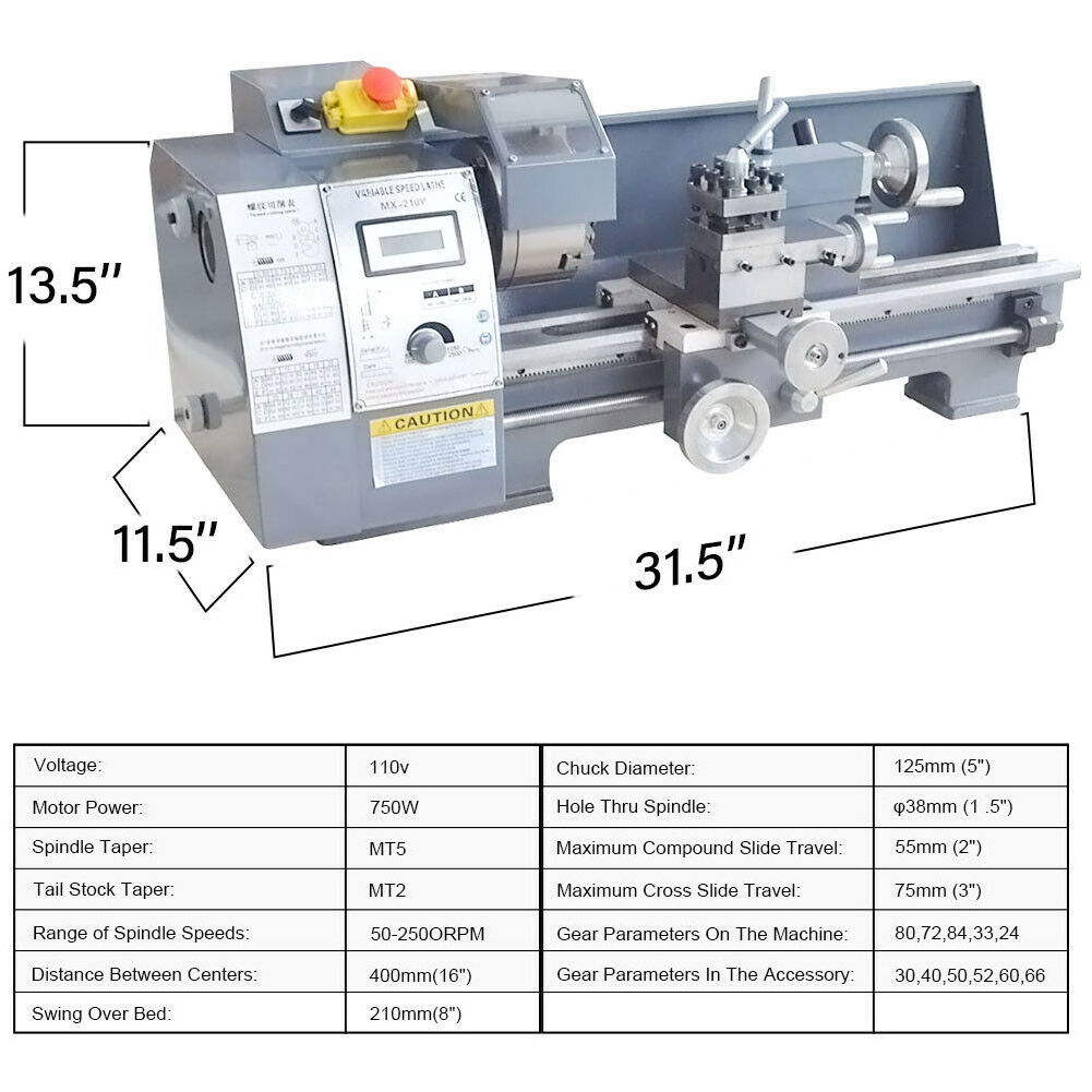 750W 210VJade Steel Mini Metal Lathe Metric / inch Gear 8