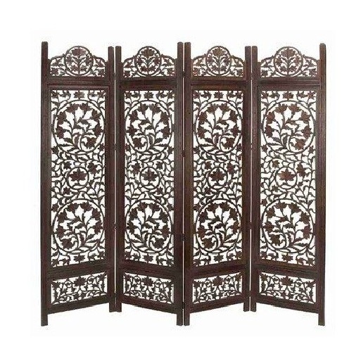 Wooden Partisan 4 Panel Wooden Partition Folding Round Work Screen Room Divider Four Piece Folding