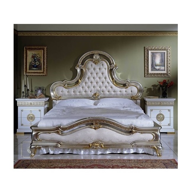 Vintage French Royal Bed with Upholstered Headboard and Footboard Crystal Faux Leather Bed Frame