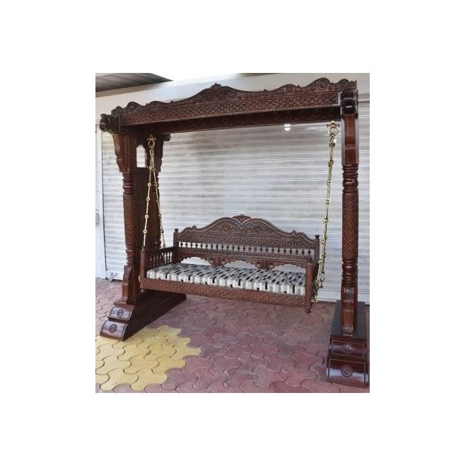 Wooden Carved Swing jhula Heavy Hand Carved Indian Teak Wood Swing Traditional Maharaja Handcrafted Swing