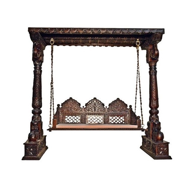 Wooden Carved Jhula Swing Teak wood Residential Area Wooden Outdoor Swing Handmade