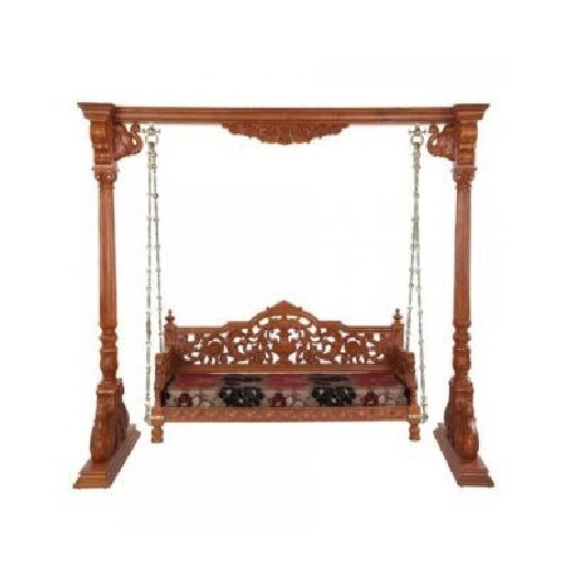 Antique Brown Finish Wooden Carved Swing Jhula Heavy Hand Carved Indian Teak Wood Swing