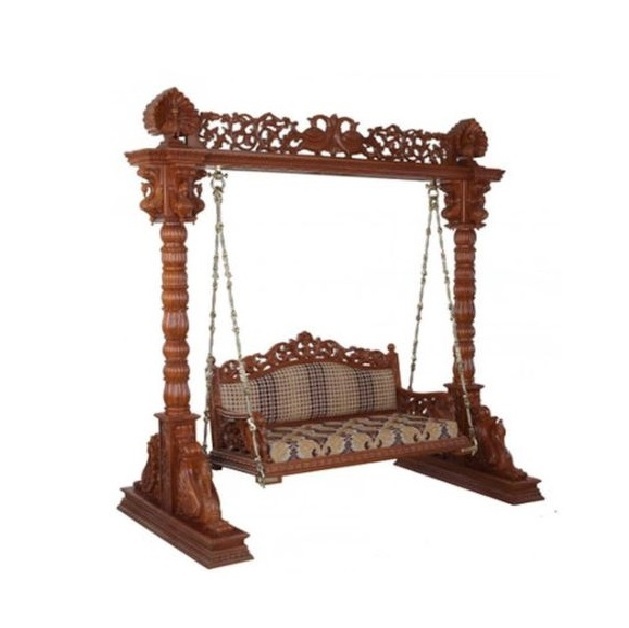 Handcrafted solid Teak wooden swing Indian fine carved swing indoor swing with brass chain