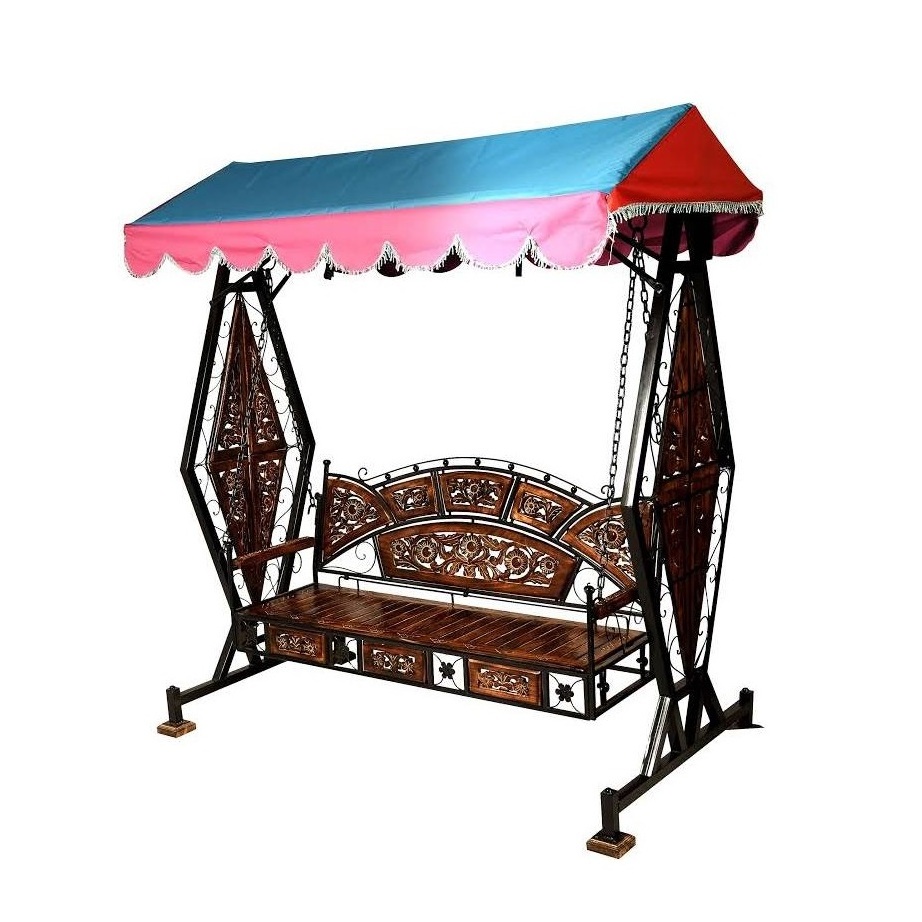 Ready to Ship Handmade Indian wrought iron and wooden Swings Antique Brown and black Teak wood