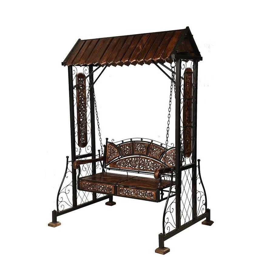 Ready to Ship Handmade Indian wrought iron and wooden Swings Antique Brown and black Teak wood