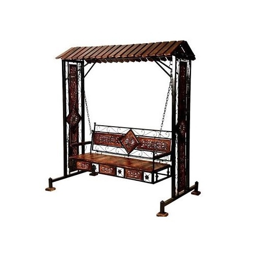 Ready to Ship Handmade Indian wrought iron and wooden Swings Antique Brown and black Teak wood