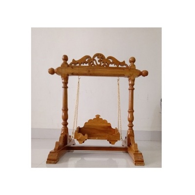 Antique Brown Finished Wooden Carved Swing Jhula Heavy Hand Carved Indian Teak Wood Swing