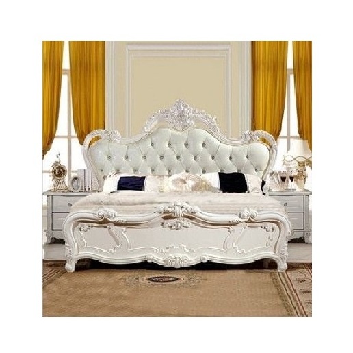 Vintage French Royal Bed with Upholstered Headboard and Footboard Crystal Faux Leather Bed Frame