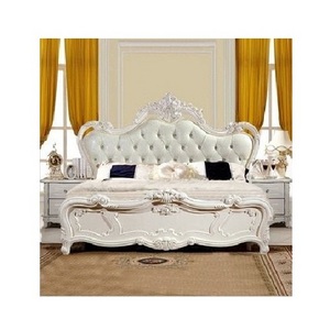 Vintage French Royal Bed with Upholstered Headboard and Footboard Crystal Faux Leather Bed Frame