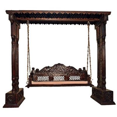 Handmade and handcrafted Indian Teak Wood Jhula For Living Room Indoor Hand Carved Wooden Swing