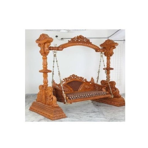 Antique Brown Finish Wooden Carved Swing Jhula Heavy Hand Carved Indian Teak Wood Swing Traditional Maharaja Handcrafted Swing