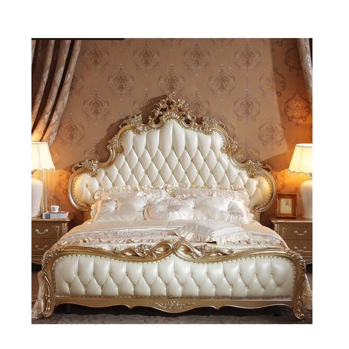 Luxury bedroom set white tufted king size leather beds with storage Royal Unique Bedroom Furniture Sets