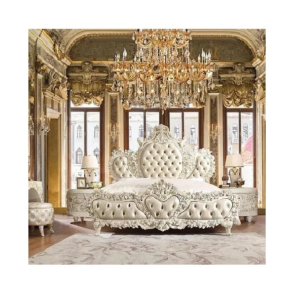 Luxury bedroom set white tufted king size leather beds with storage Royal Unique Bedroom Furniture Sets