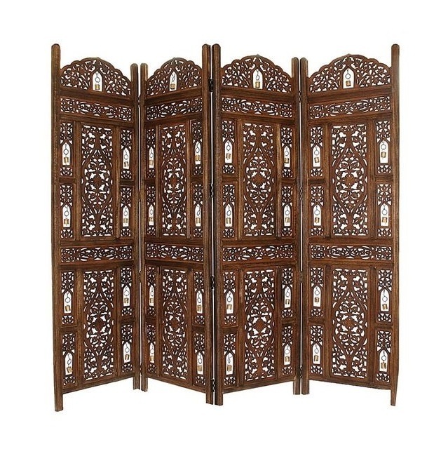 Wooden Partition in Colonial Style Design Decorative Panel Mango Wood Screen Partition Room Divider