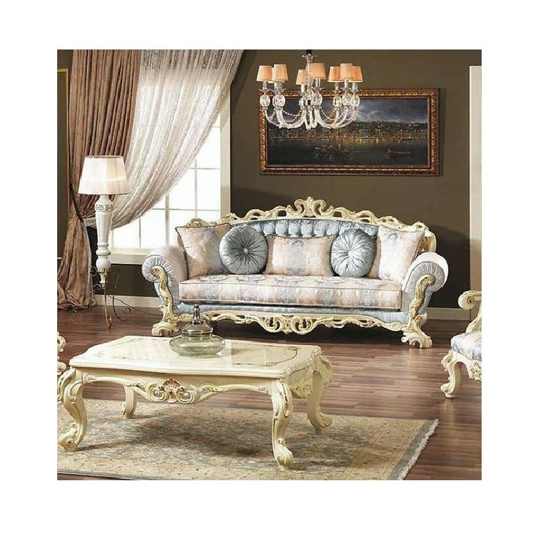 Luxury Furniture Sofa Set With Coffee Table solid wooden Royal Turkish Handmade Style Sofa Sets