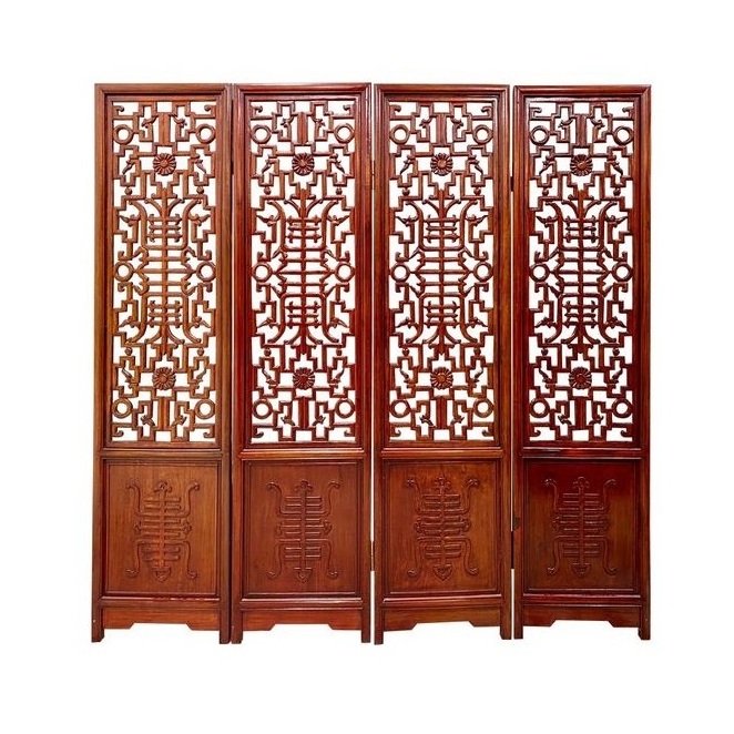 Wooden Partisan 4 Panel Wooden Partition Folding Round Work Screen Room Divider Four Piece Folding