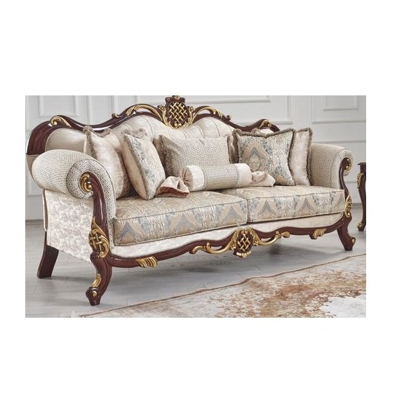 Teak Wooden Sofa Couch for Living Room & Upholstered Covered Or Beautiful Hand Carving Decoration