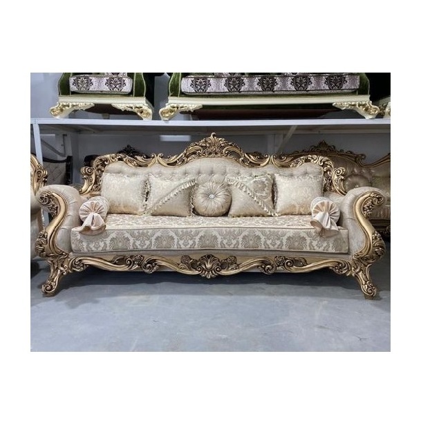 Teak Wooden Sofa Couch for Living Room & Upholstered Covered Or Beautiful Hand Carving Decoration