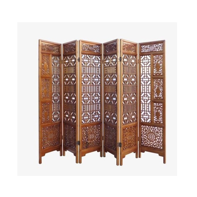 Wooden Partisan 4 Panel Wooden Partition Folding Round Work Screen Room Divider Four Piece Folding